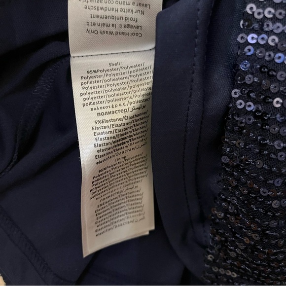 Chi Chi London Navy Blue Sequin Shift Dress Mock Neck Special Occasion Size 10 - Picture 11 of 16